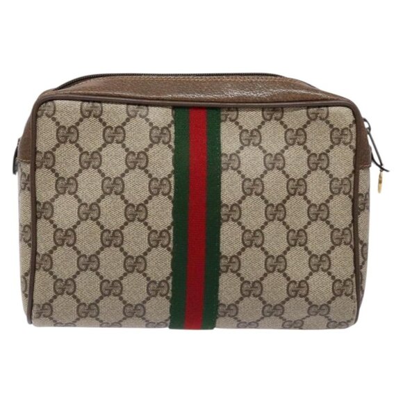 GUCCI GG Supreme Web Sherry Line Clutch Bag PVC Beige Red 63 01 012 Auth 135068 - Picture 3 of 16